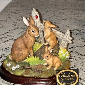 Andrea by Sadek Rabbit Family Figurine - Brown and Green